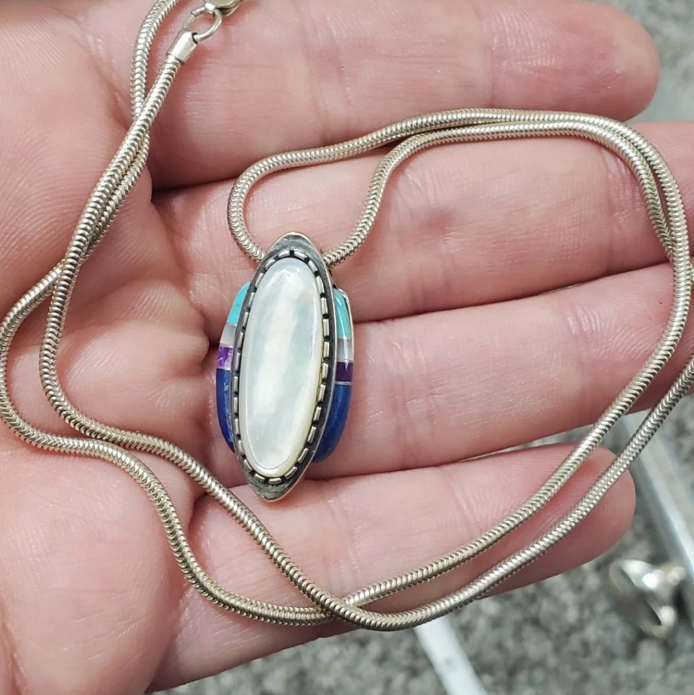 Carolyn pollock inlay mother of pearl, turquoise, lapis lazuli, and sugalite. Ge